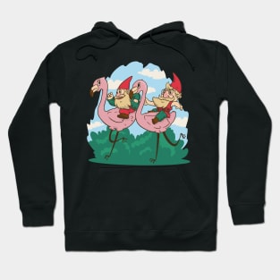 Garden Gnomes Racing Flamingos Hoodie